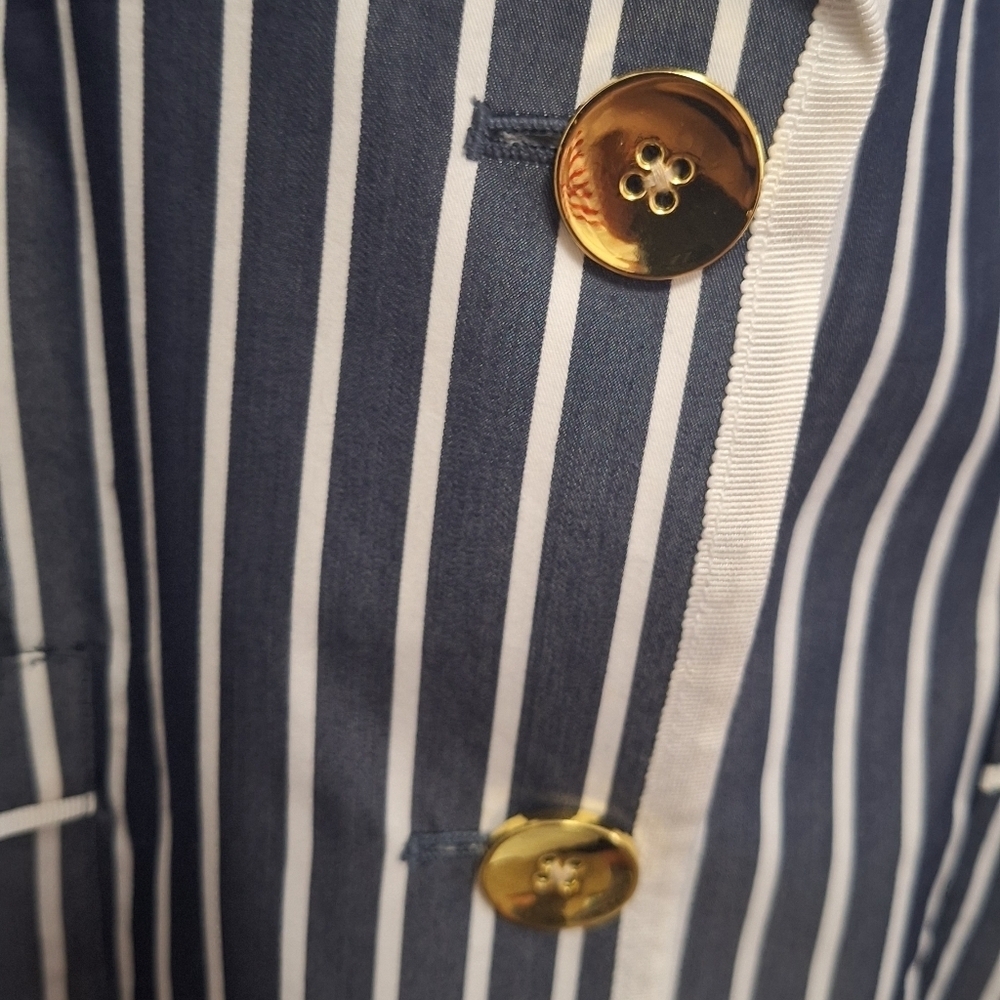 Boston Proper Navy striped two Gold buttons 3 pockets Women's Blazer Size 10 - Picture 4 of 11